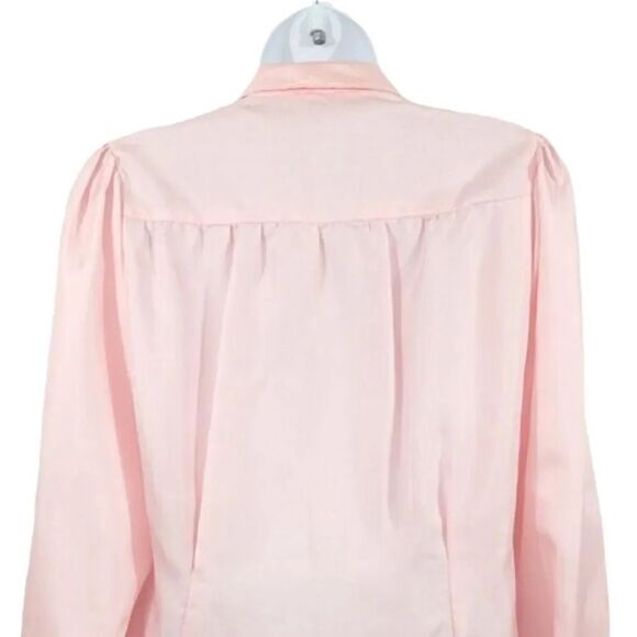 Vintage 70's Double Breasted Button Down Puff Sleeve Pale Pink Blouse Size Large - Picture 5 of 8